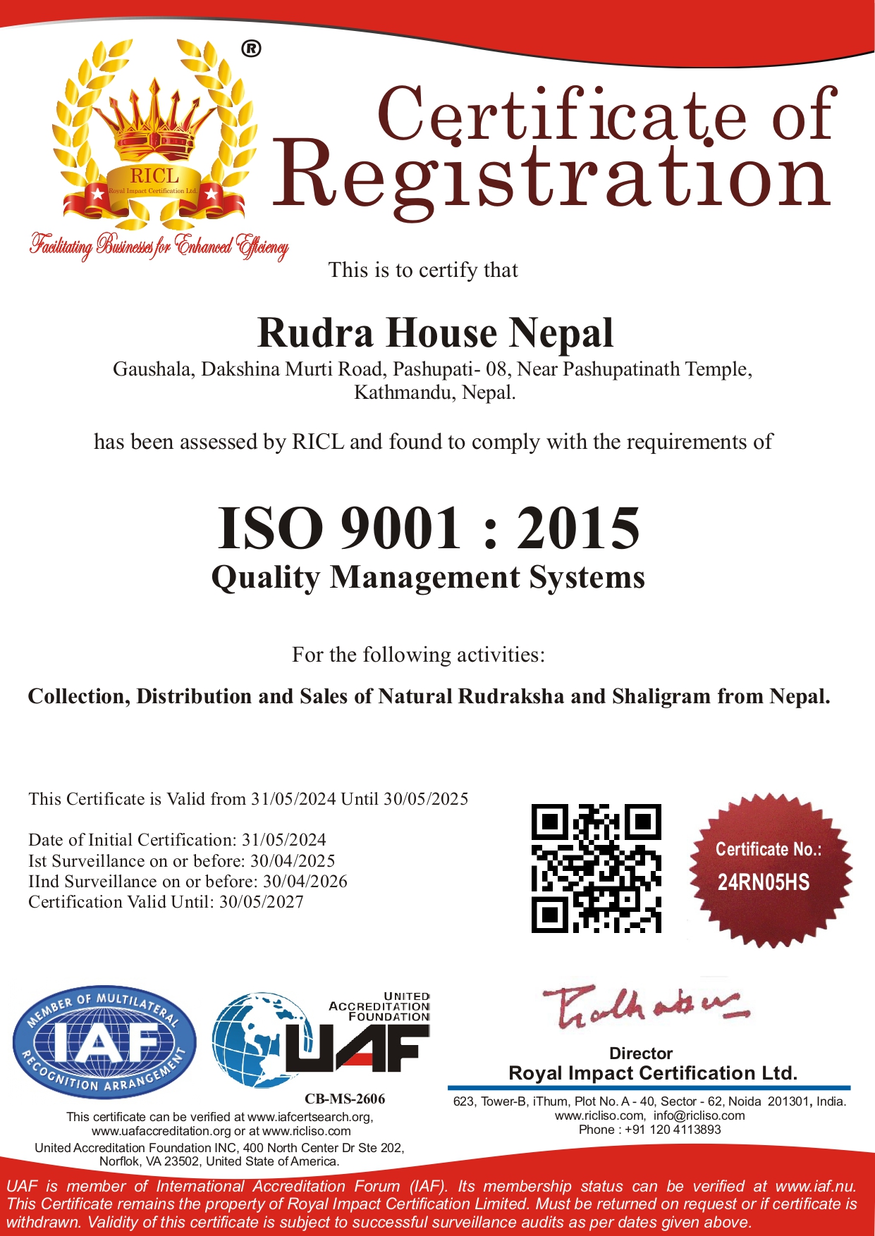 Rudrahouse Nepal ISO certificate
